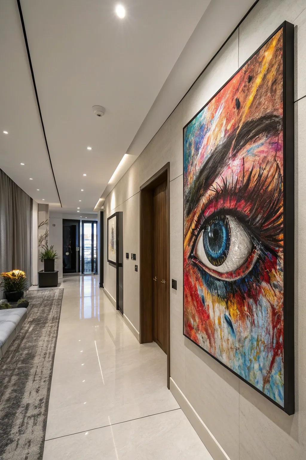 An abstract eye piece that adds a burst of creativity and color to the space.