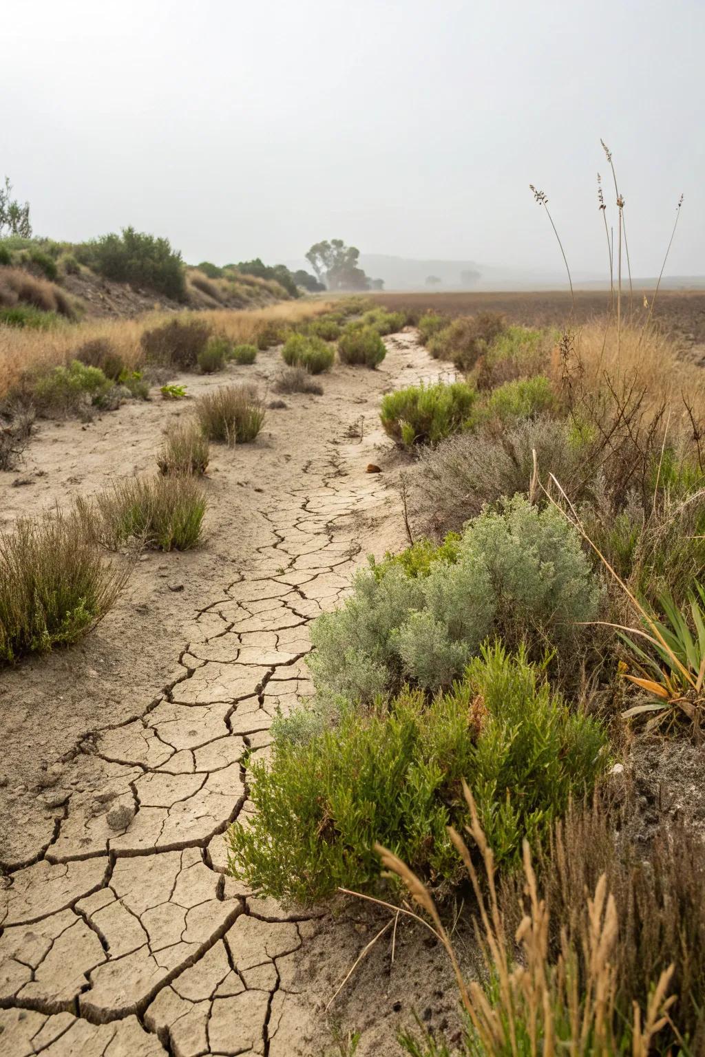 Integrate plants to add color and life to your dry creek bed landscape.