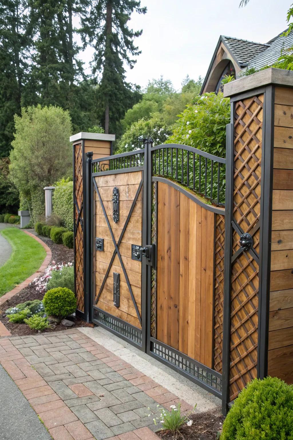 A perfect blend of wood and metal for a striking entrance.