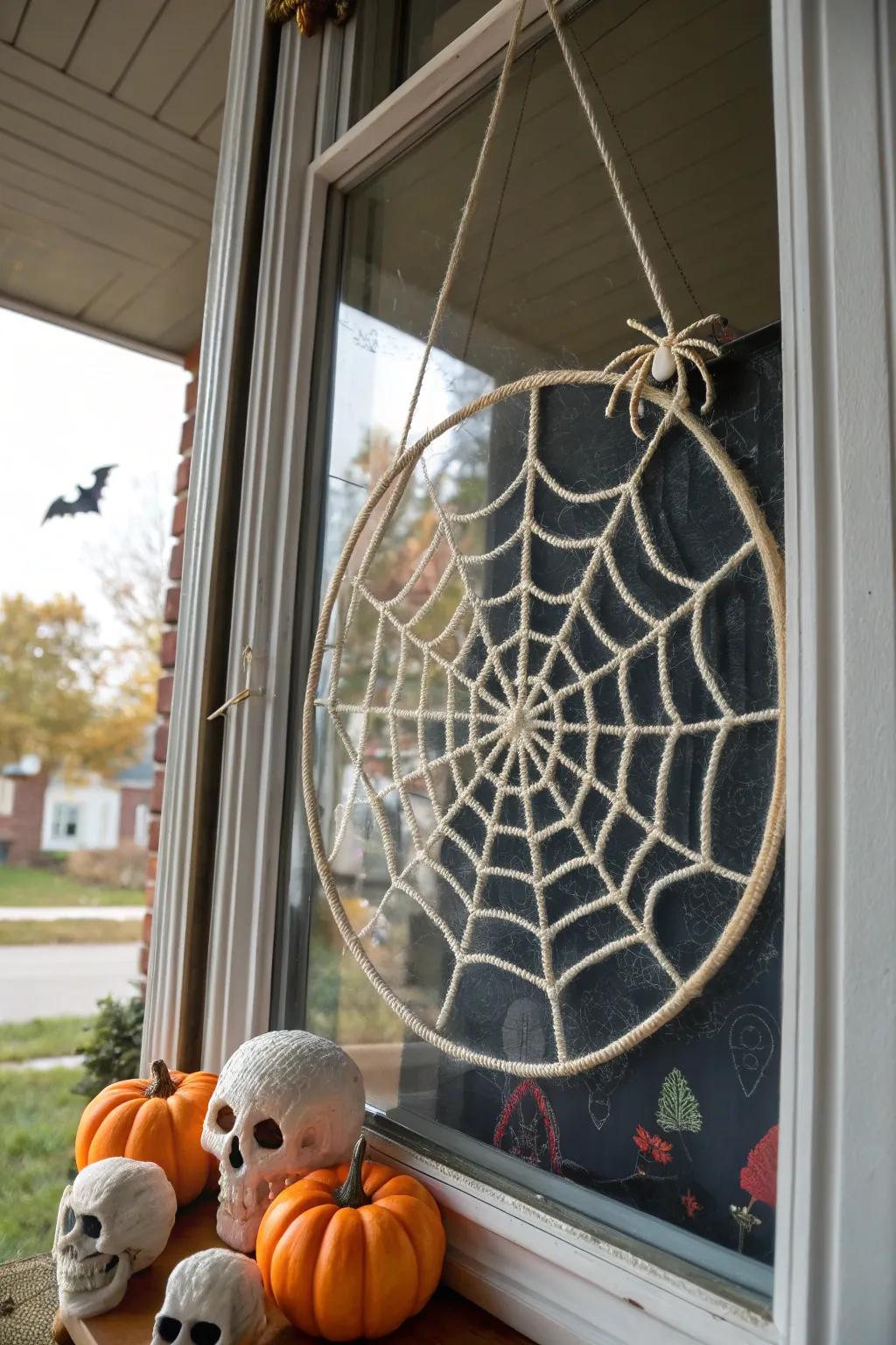 Yarn spider web art is a simple yet striking decoration