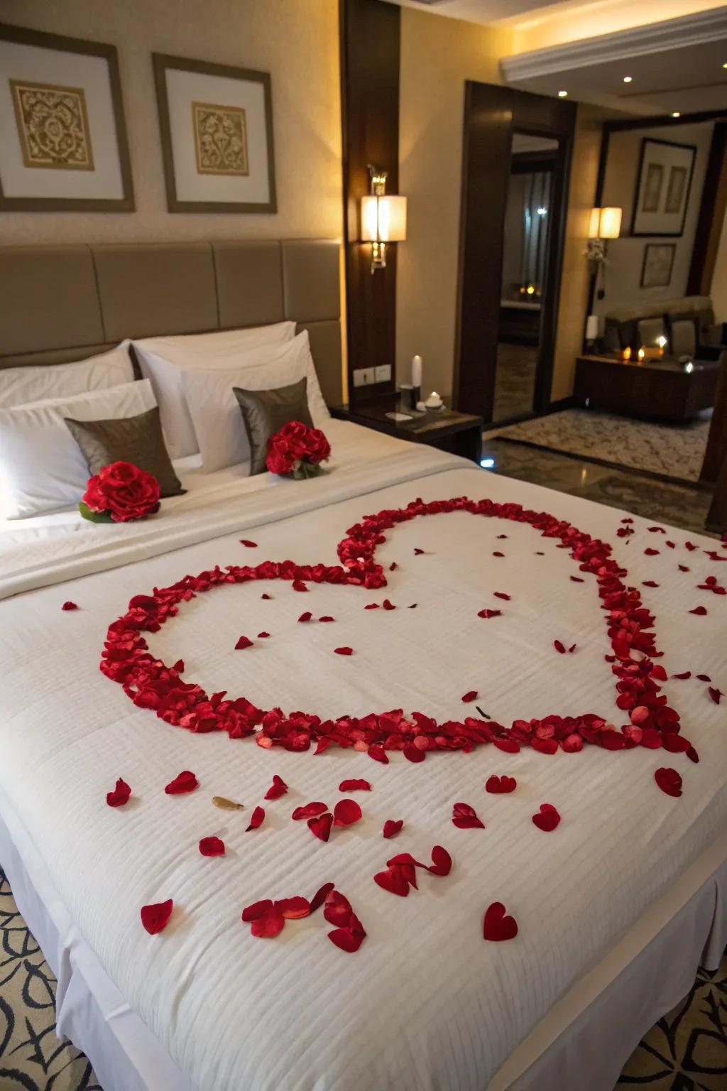 Transform the bed into a romantic centerpiece with rose petals.