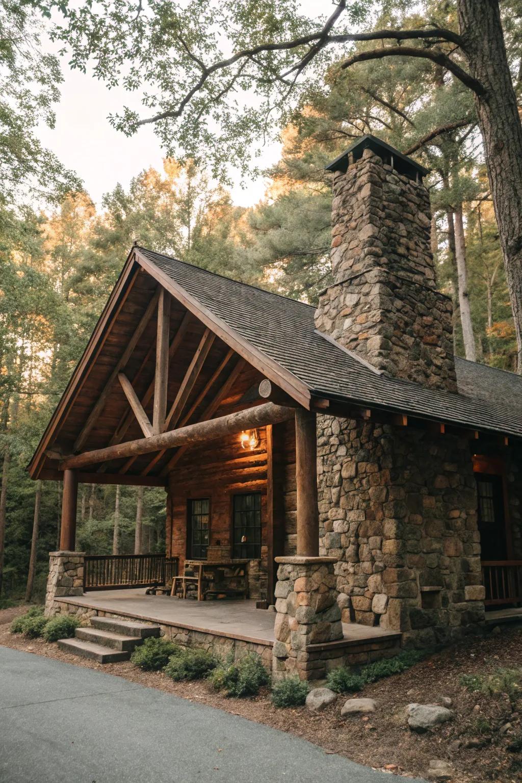 A comfortable country-style cottage providing warmth and attraction in the woods.