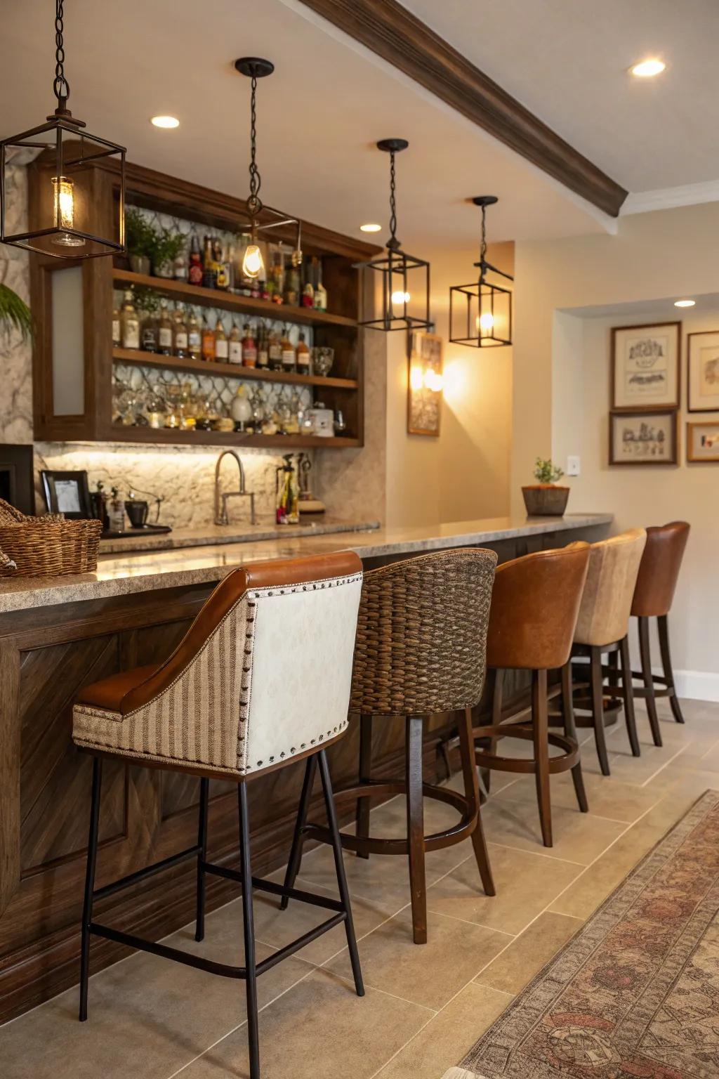 Textured seating brings comfort and style to your bar.