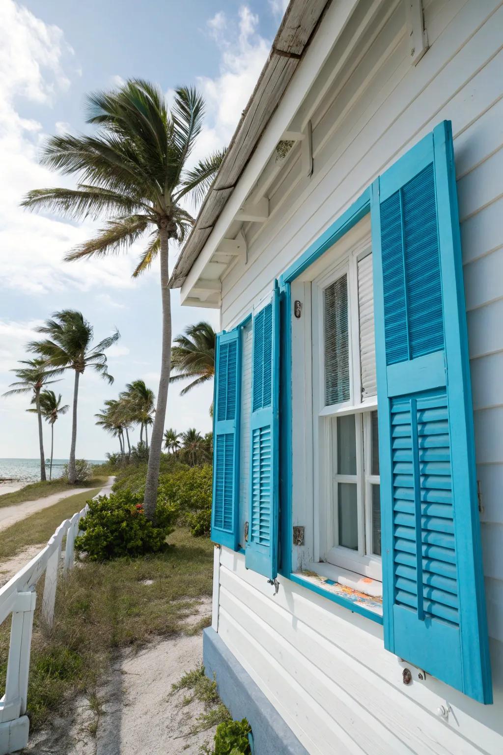 Bahama shutters add a tropical flair while offering effective storm protection.