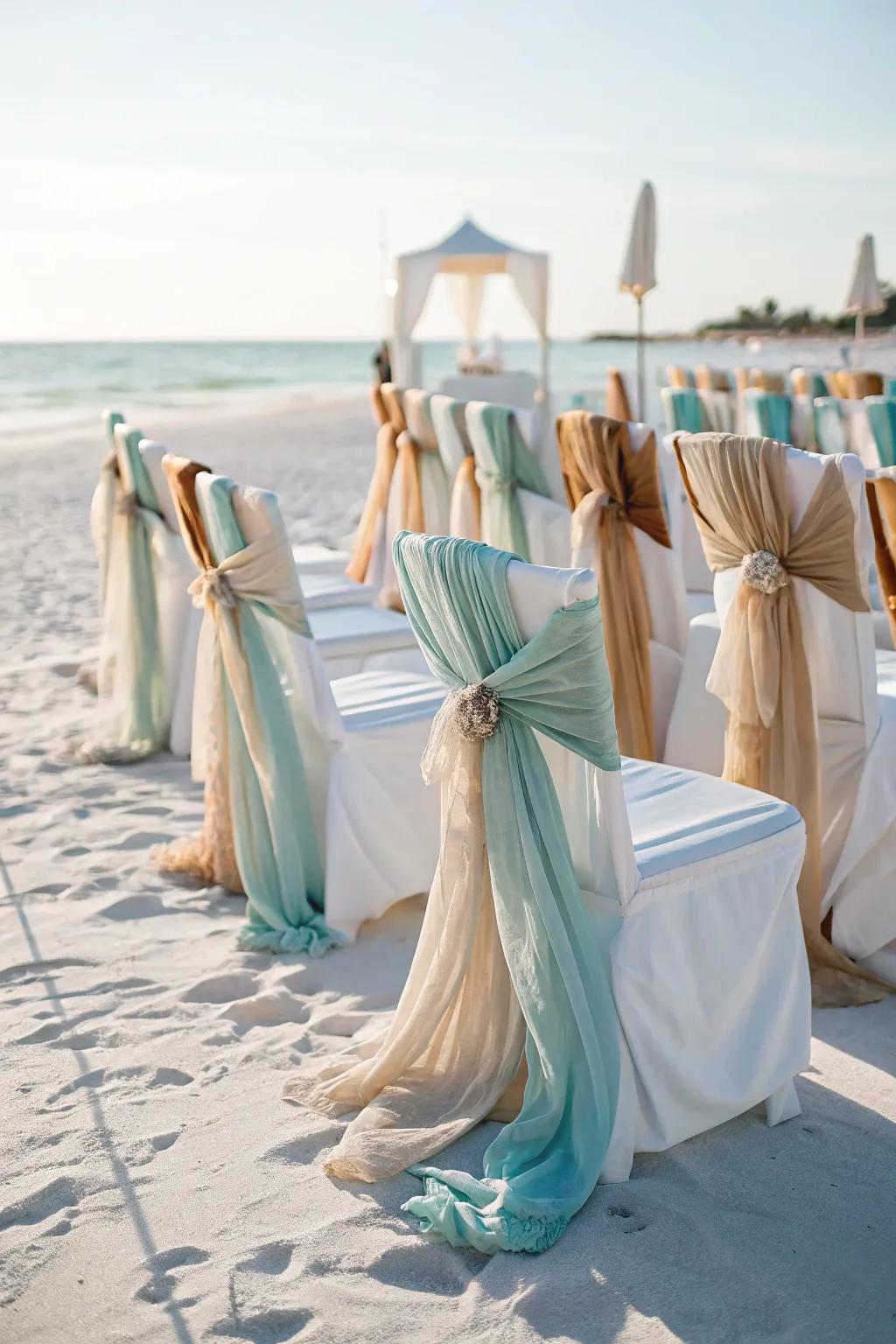 Gentle and serene shoreline-themed chair wraps.