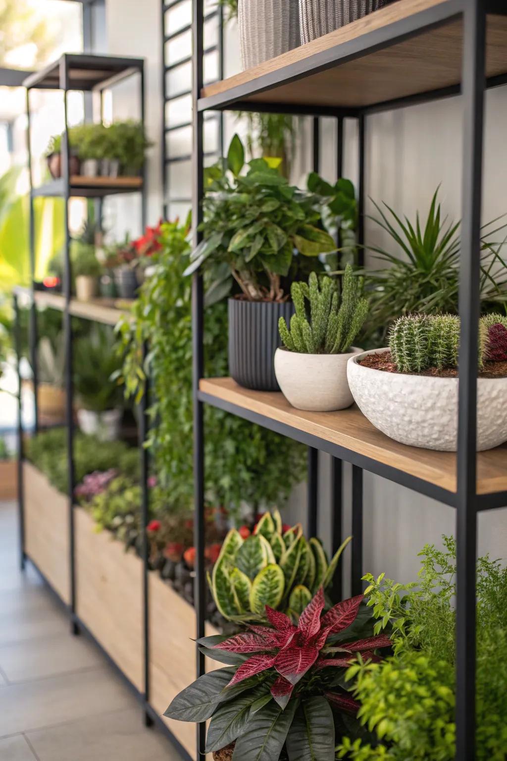 Transform your shelves into a lush plant gallery.