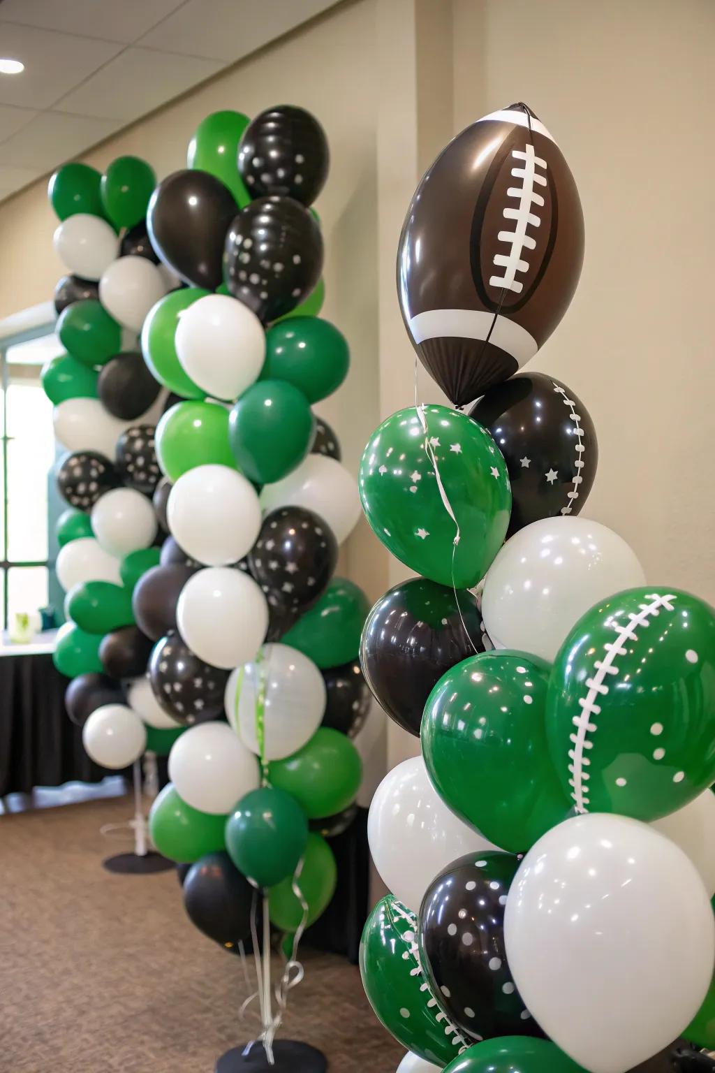 Gridiron-inspired balloons injecting a festive vibe.