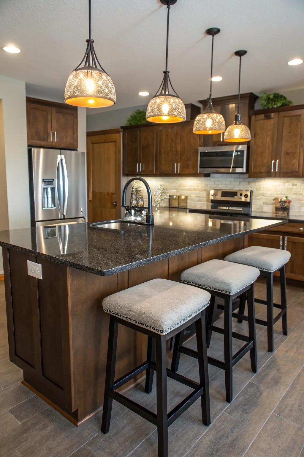 A kitchen island is both practical and stylish.