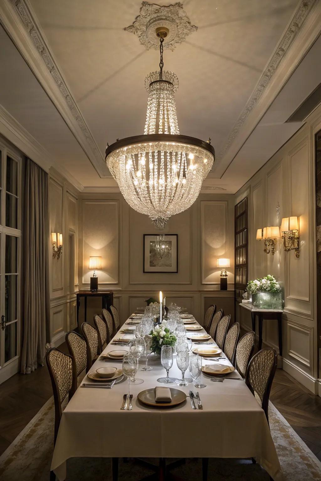 Feature lighting that adds elegance and a warm glow to the dining area.