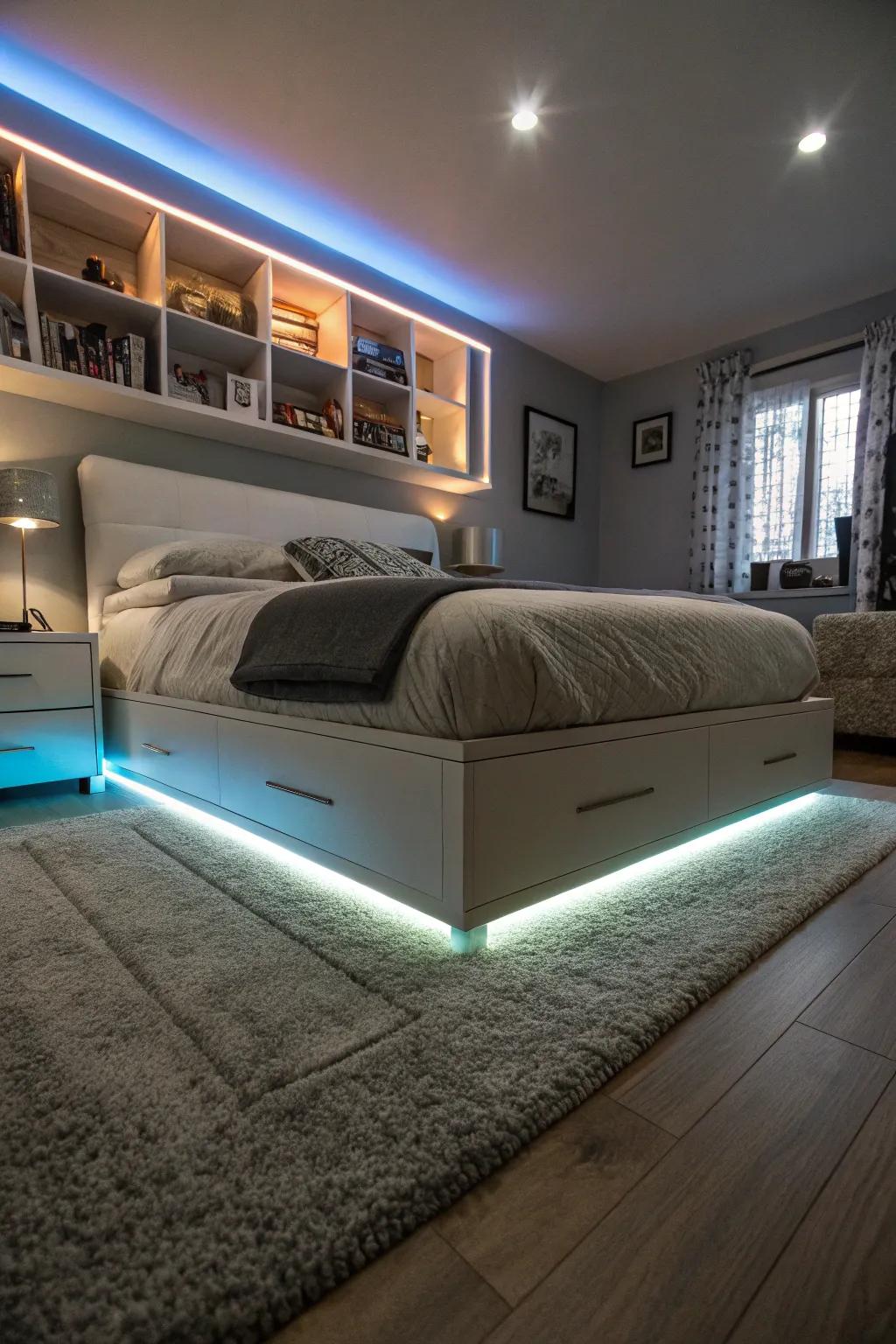 Create magic with floating bed effects using LED strips.