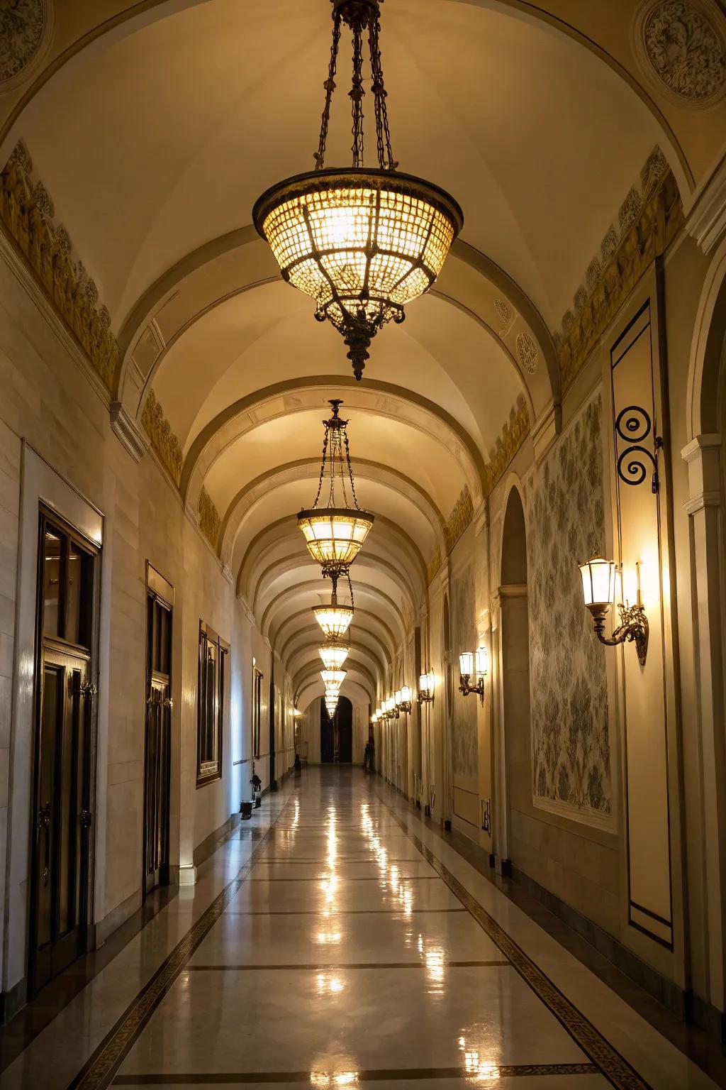 Pendant lights introduce an element of refinement and warmth to any hallway.