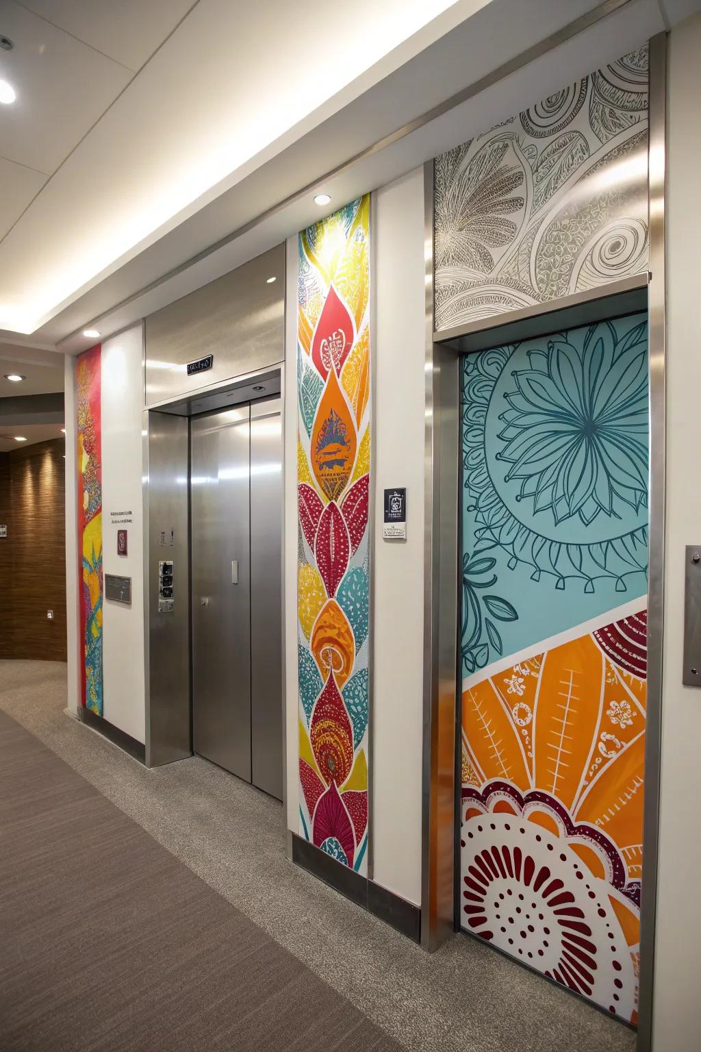 Artistic flair adds a personal touch to this elevator's interior.