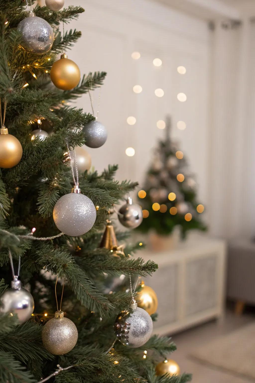 A Christmas tree with elegant single color ornaments for a minimalist touch.