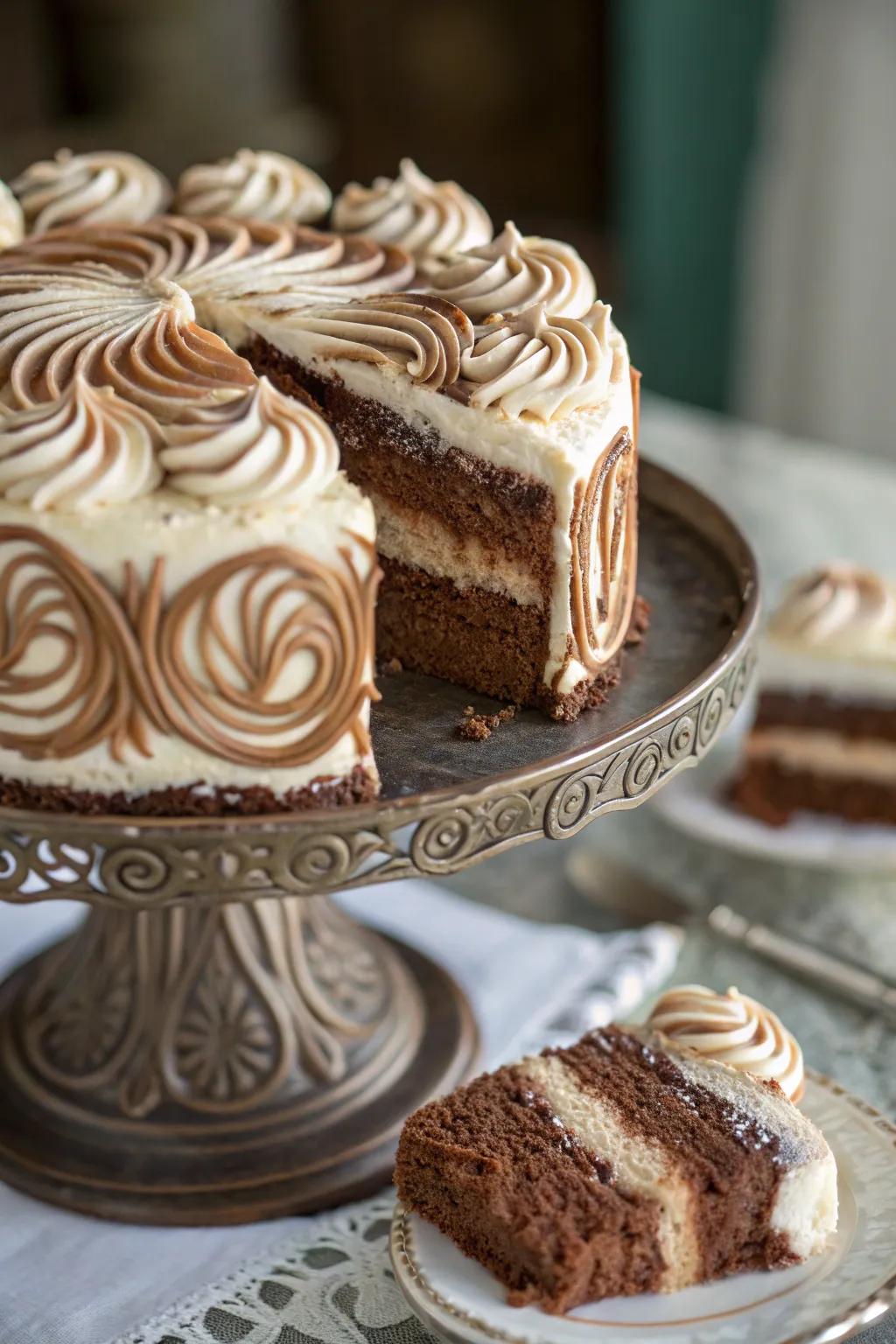 Twirling sweet cream designs add visual flair to a caffeinated delight.