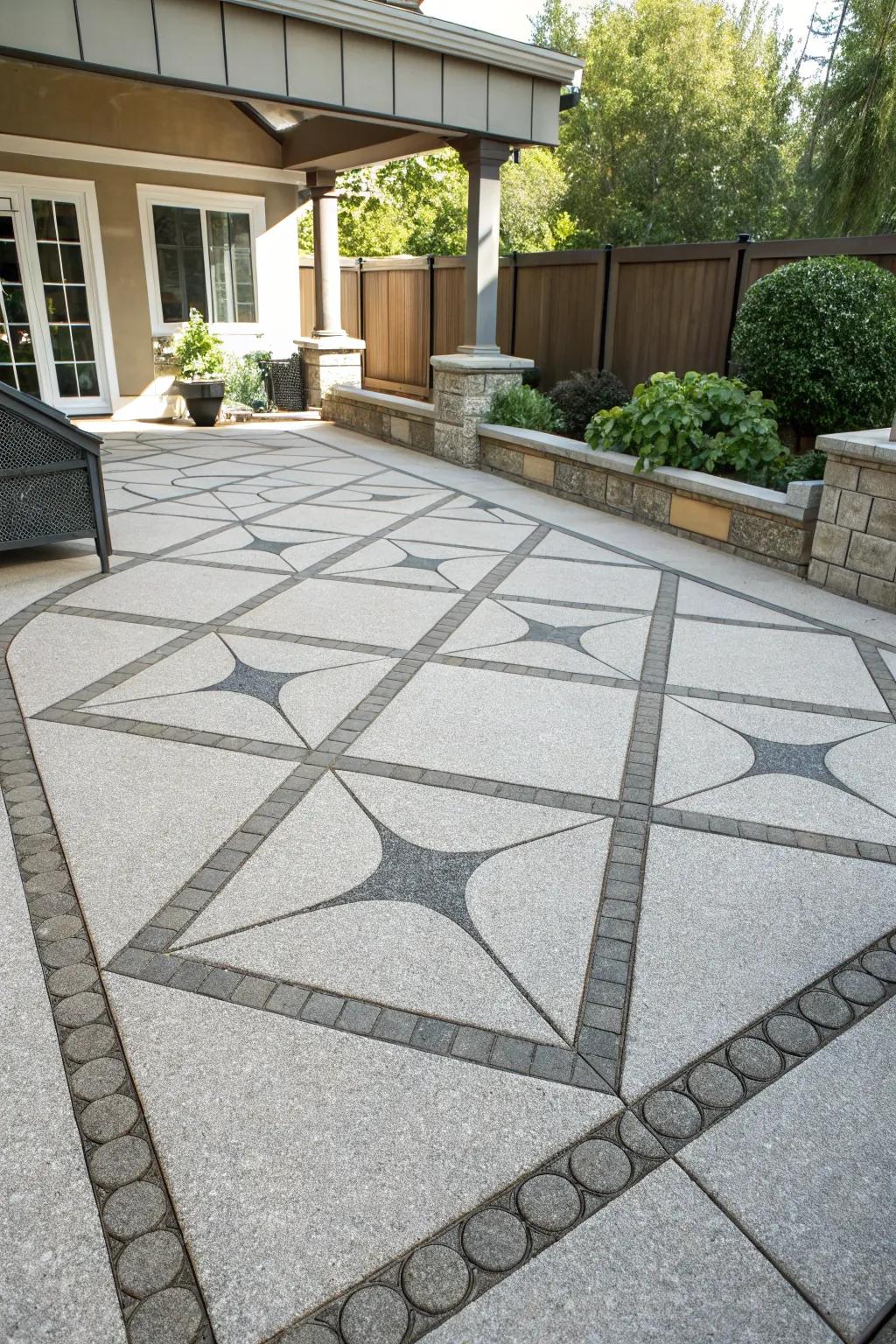 A patio boasting a remarkable geometric design in the aggregate.