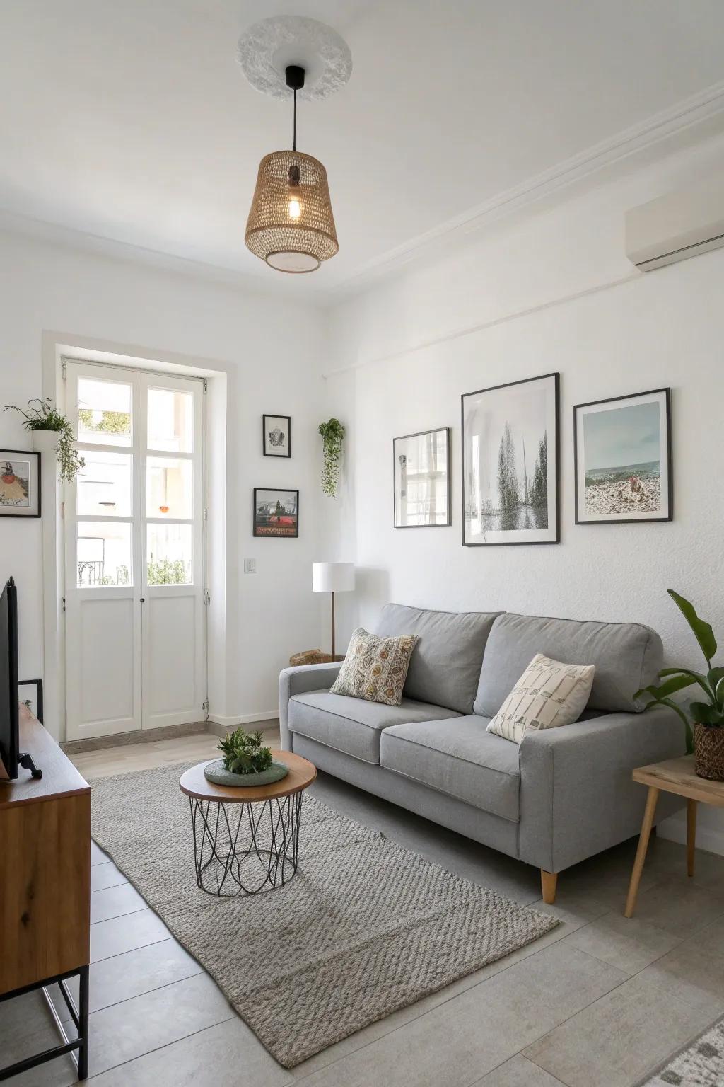 A calm and neutral living room showcasing modern elegance.