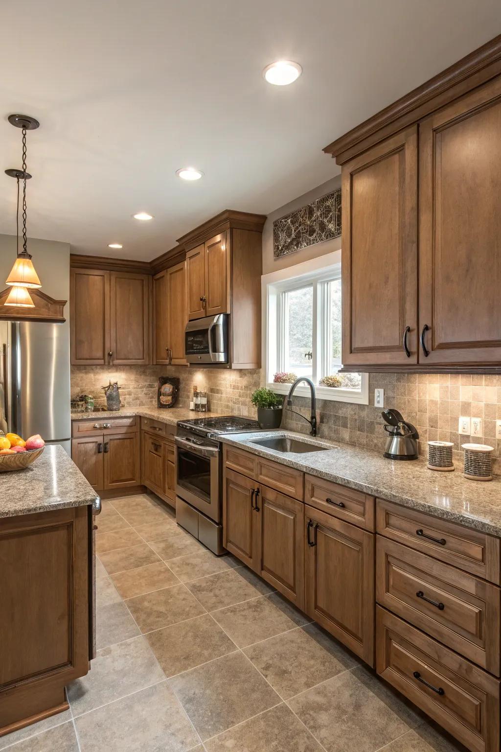 Earthy hues create a calming and cohesive atmosphere in this kitchen.