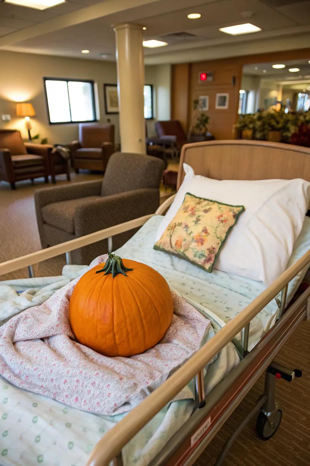 A decorative gourd patient contributes humor to the assisted living home's decoration.
