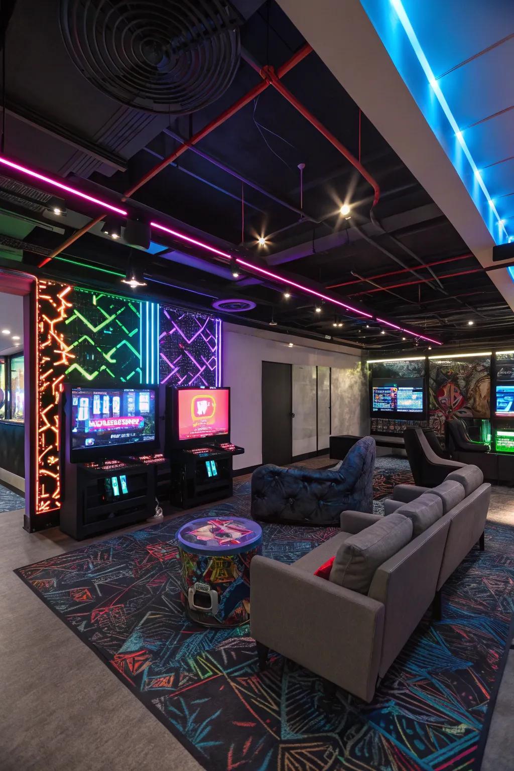 Dynamic lighting adds personality and mood to your office game room.