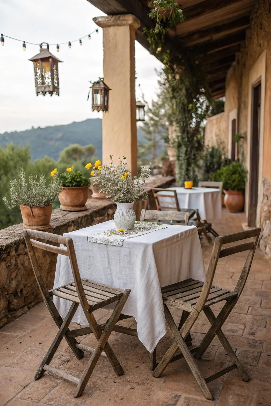 With a wooden table and chair set and natural accents, embrace rustic charm.