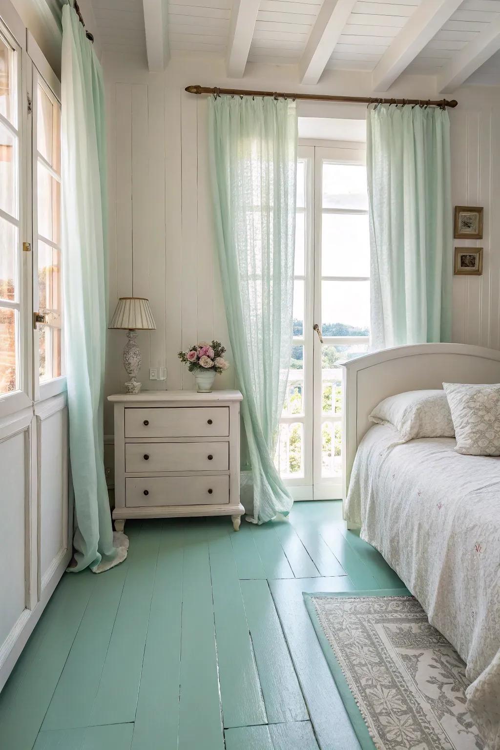 Soft-toned floors fashion a soothing and inviting retreat.