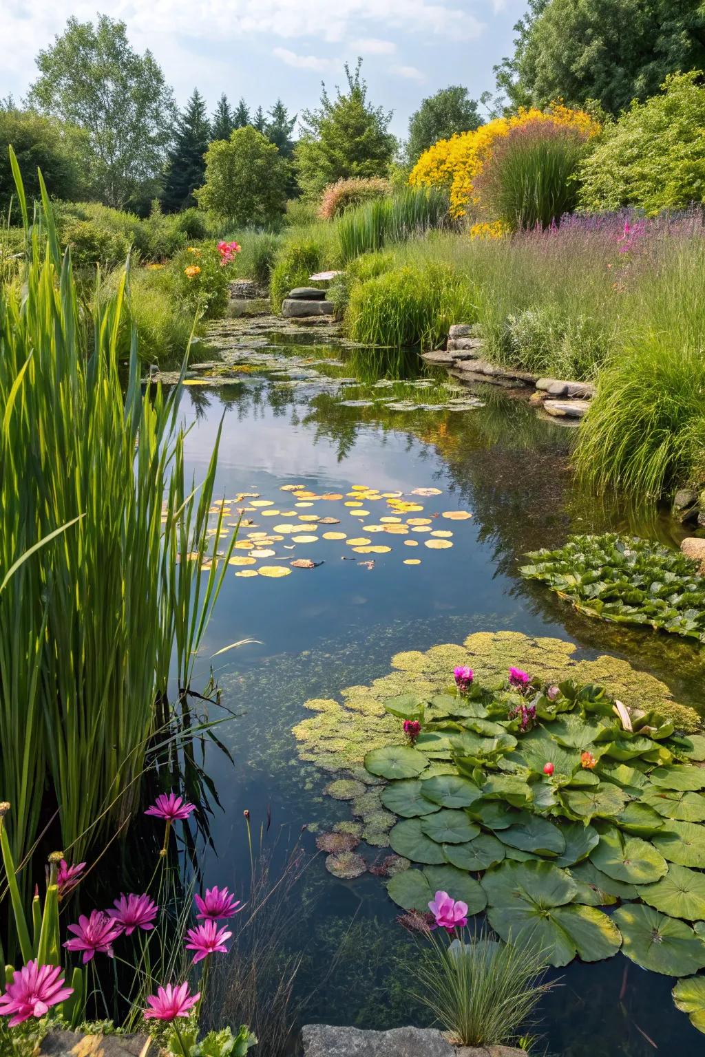 Water-loving flora injects vibrancy and vitality into your stream.