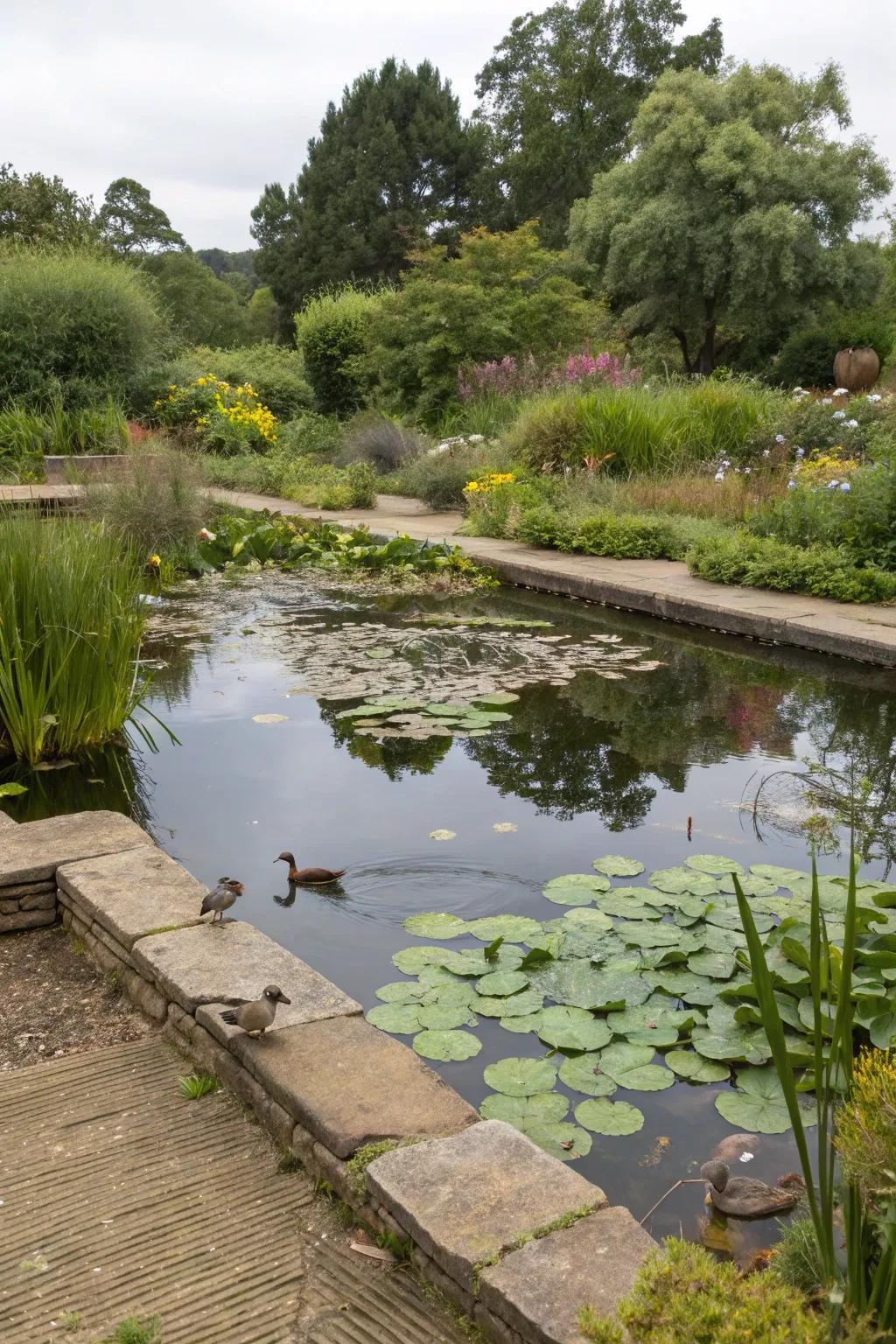 A pool pond intended to promote wildlife habitation.
