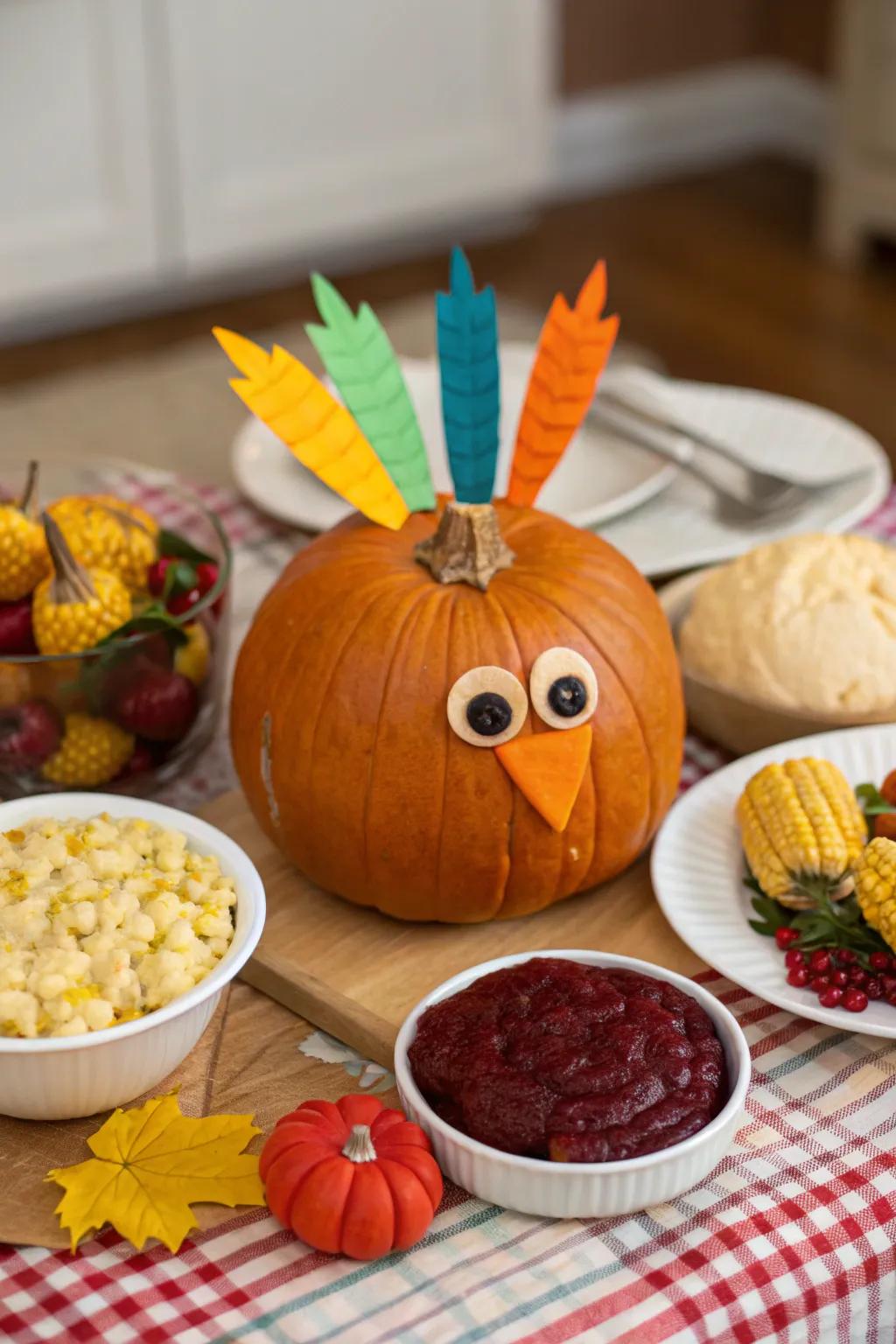 A fowl-themed pumpkin ideal for Thanksgiving decorations.