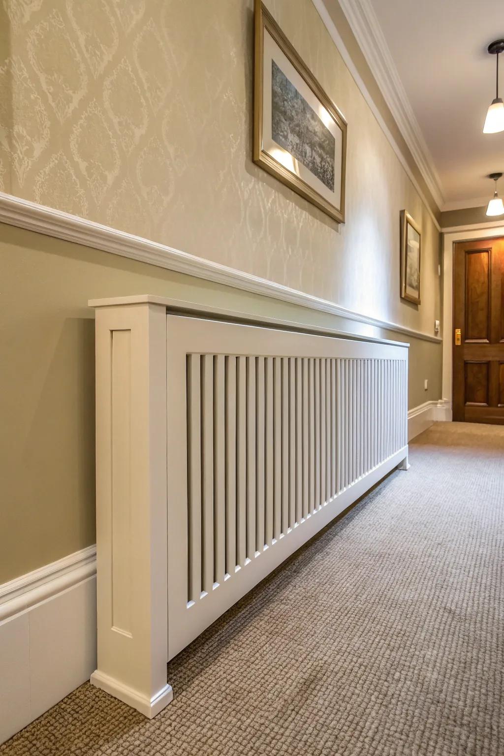 A radiator cover that blends seamlessly with the wall color.