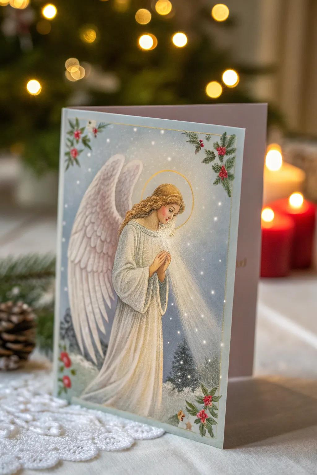 An angel-themed Christmas card exuding grace.