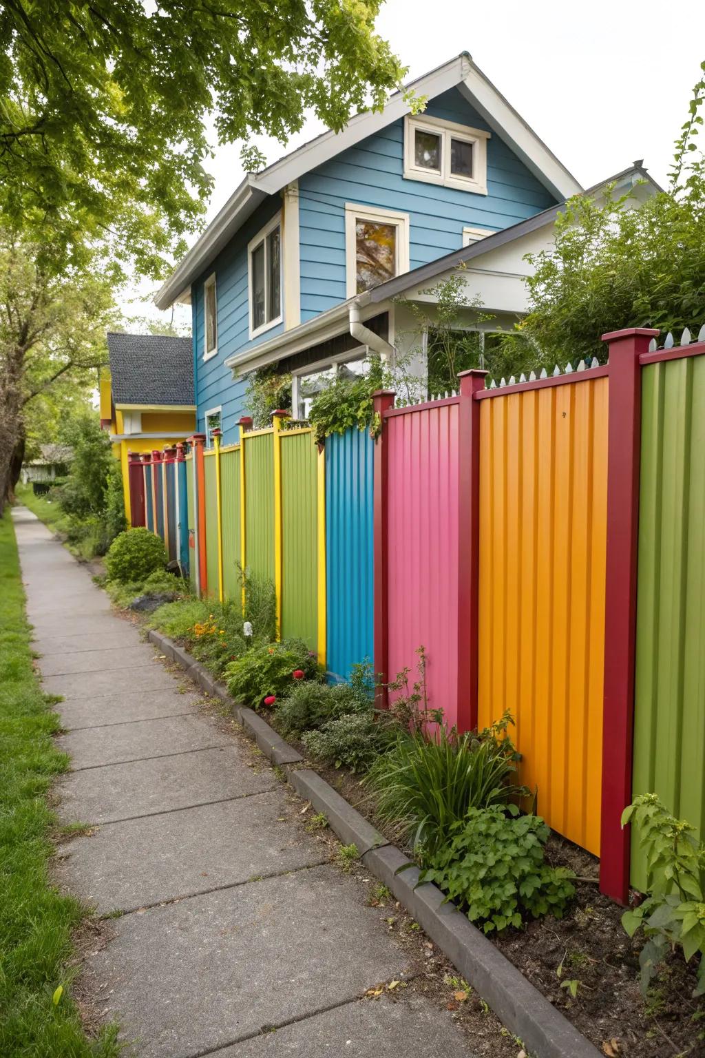 A vibrant rolled steel fence introduces a lively element to the scenery.