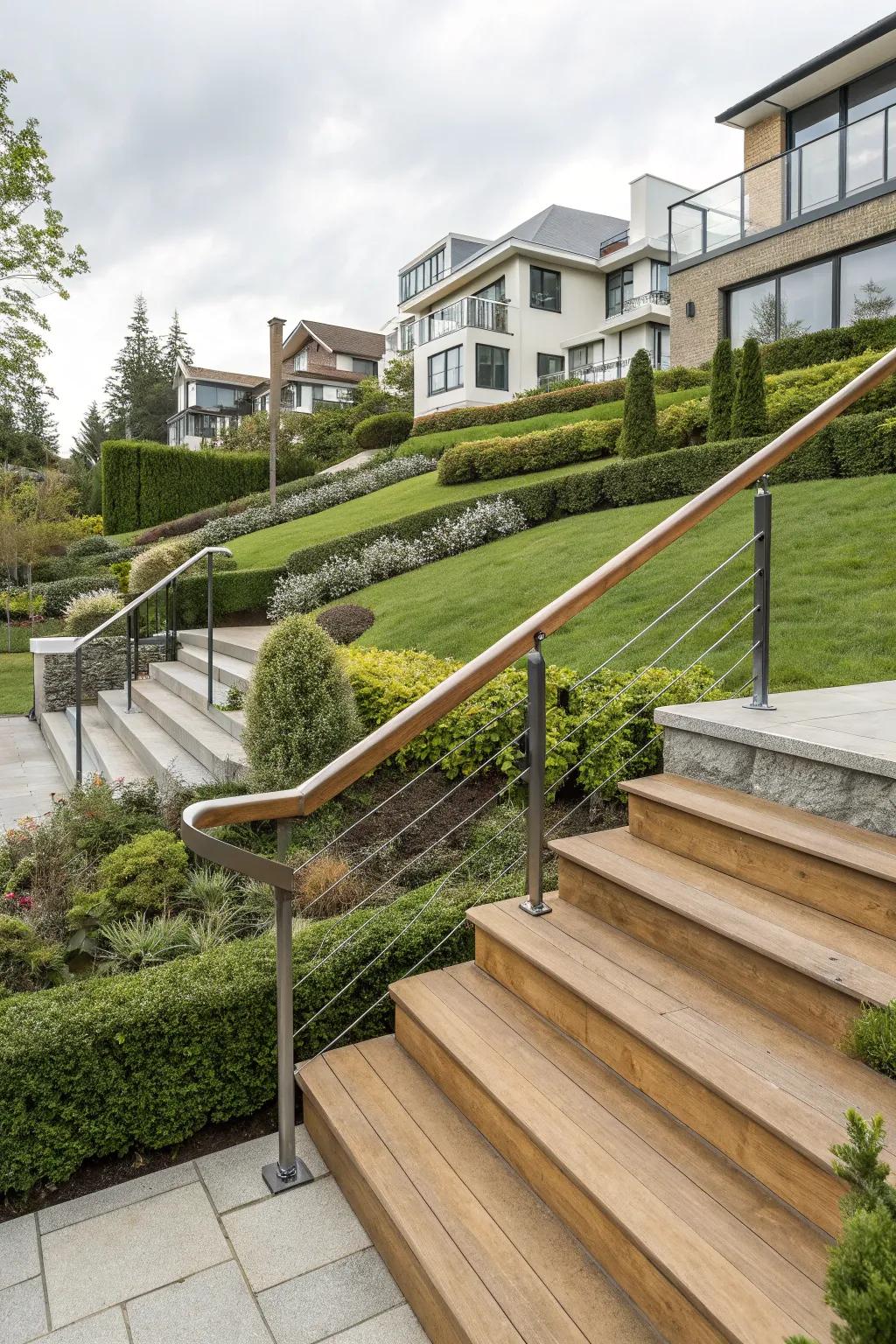 Timber and metal combine to create an elegant contrast in this handrail design.