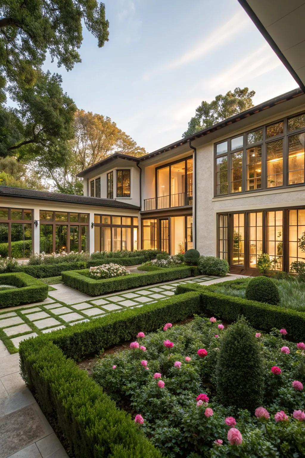 A tranquil central courtyard in the heart of a square home.