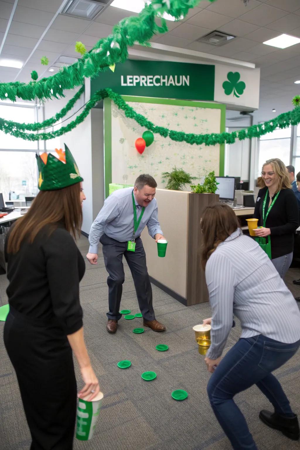 Team up for a fun leprechaun hat toss game.