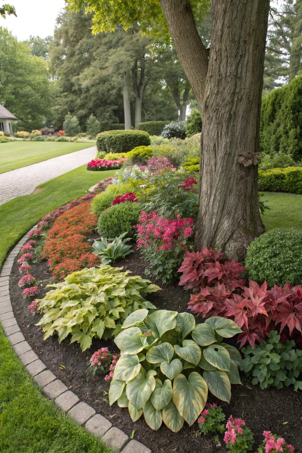 Bright flowers inject vitality and color into your tree's setting.