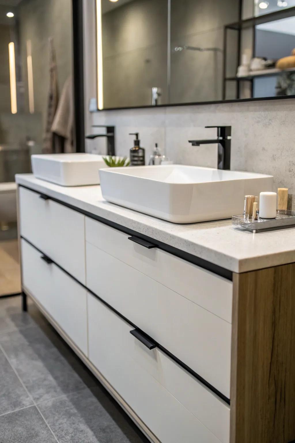 A modern vanity exhibiting clean, minimalist looks.