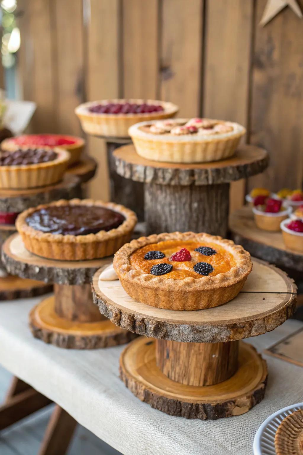 A rustic pie bar that brings warmth and charm to your wedding.