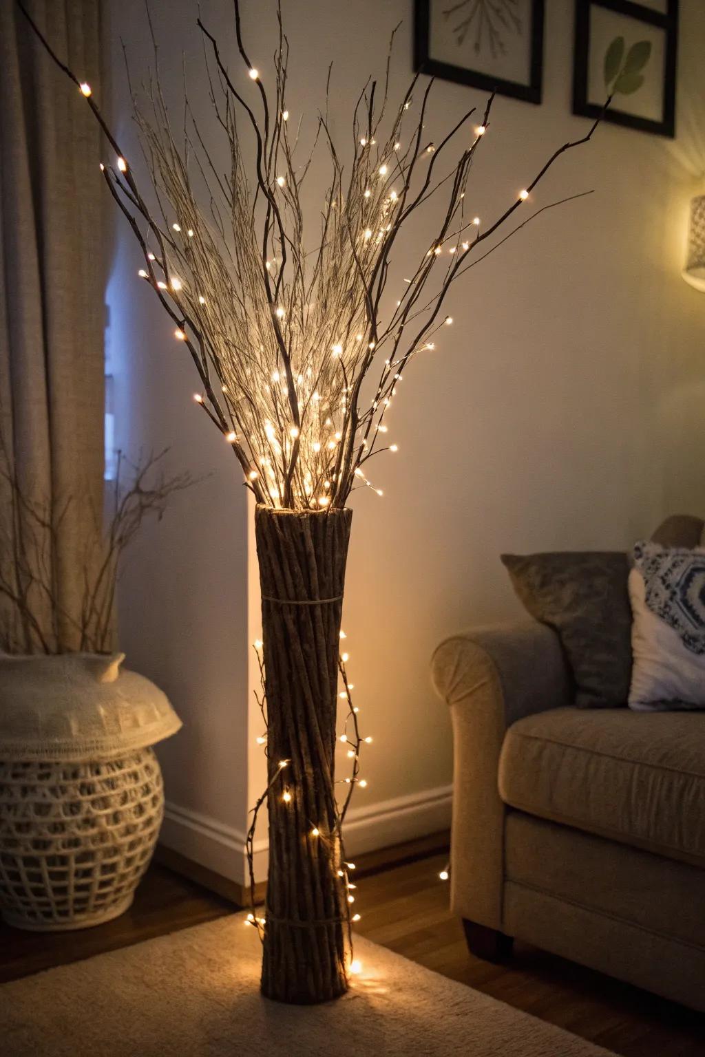 Twinkling twigs create a warm and inviting atmosphere.