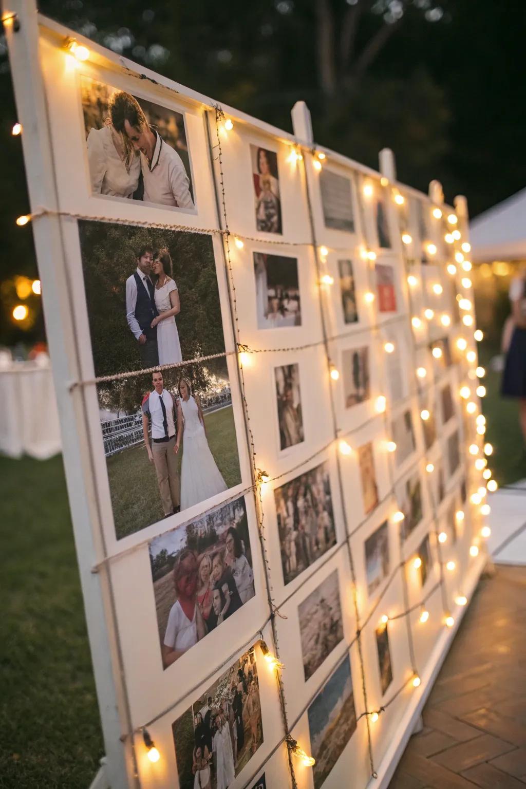 A heartwarming photo display capturing the couple's shared journey.