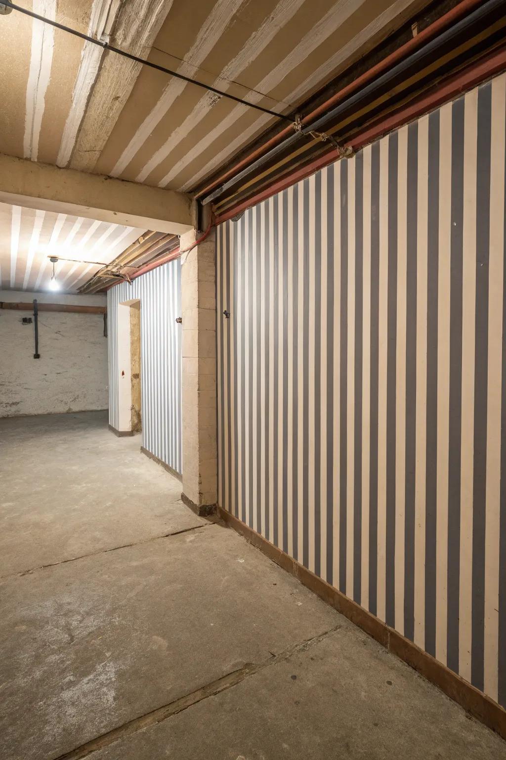 Vertical stripes can enhance the perceived height of your basement.