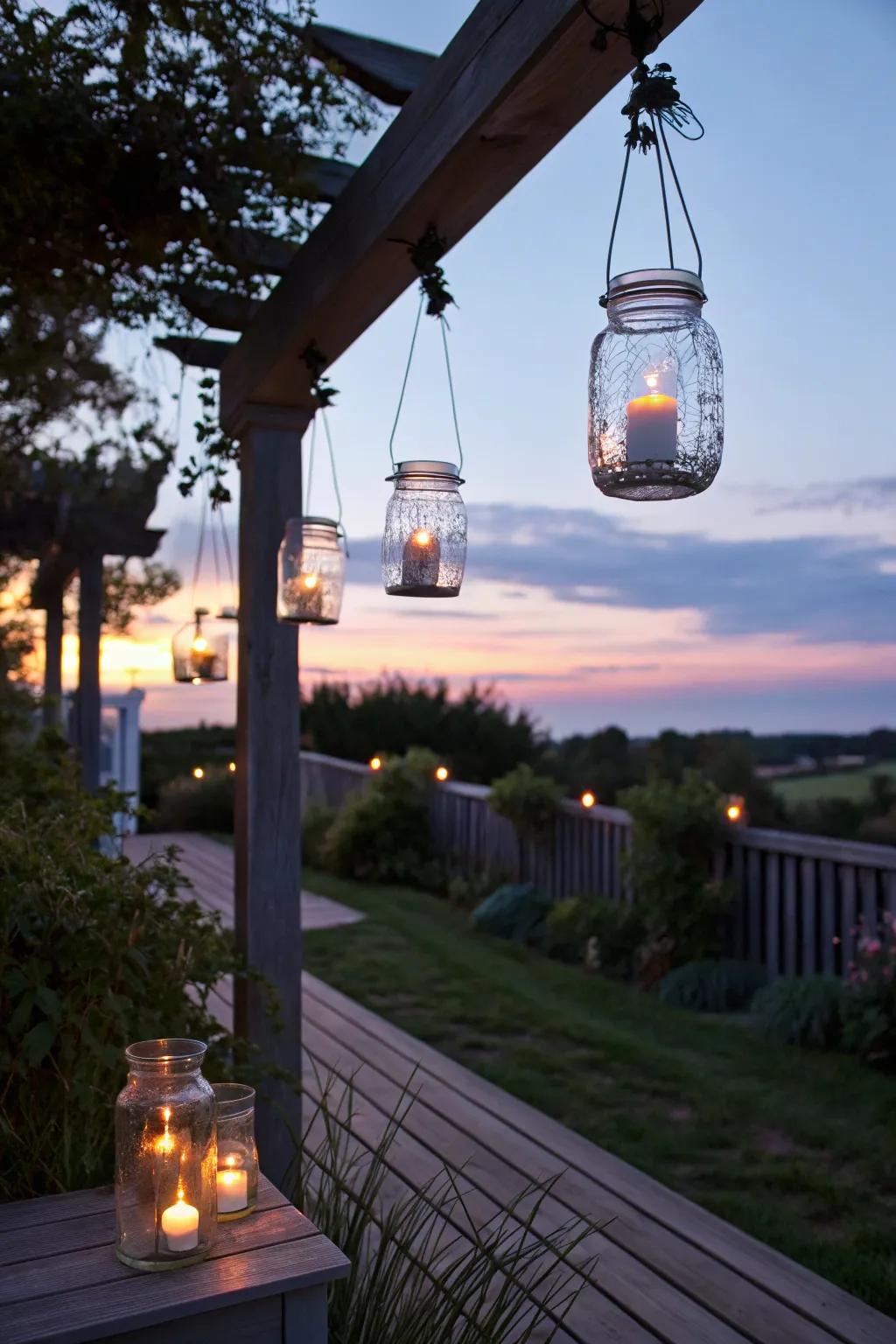 DIY lanterns create a warm, inviting atmosphere.