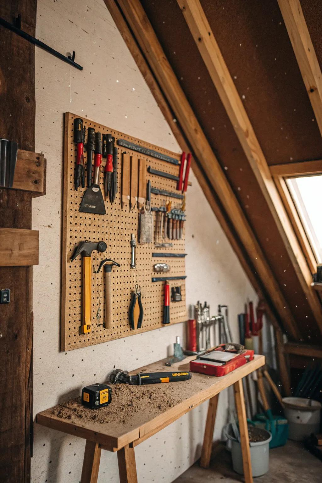 Pegboards make tools and accessories easily accessible.