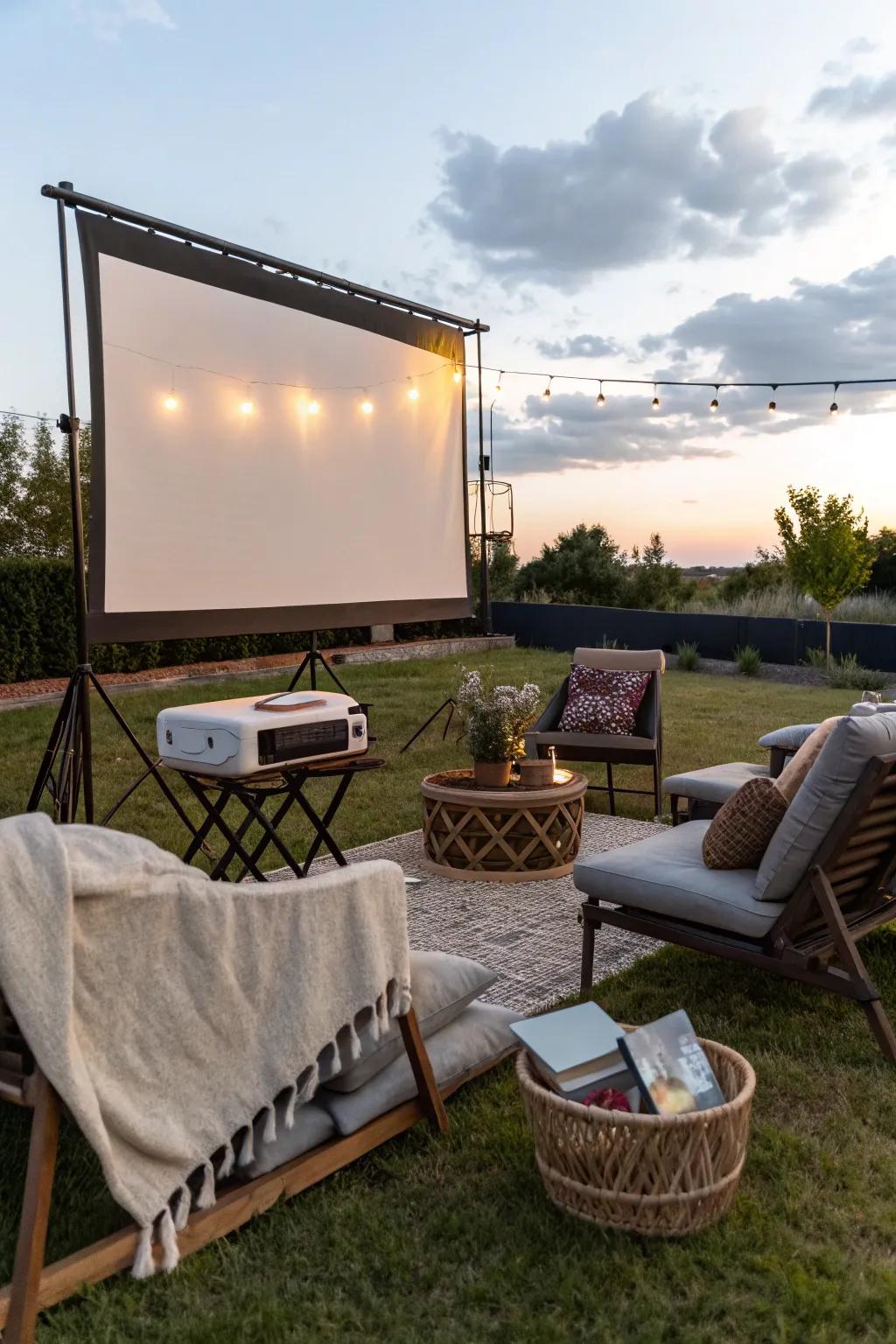 Enjoy a film under the stars with an outdoor movie setup.