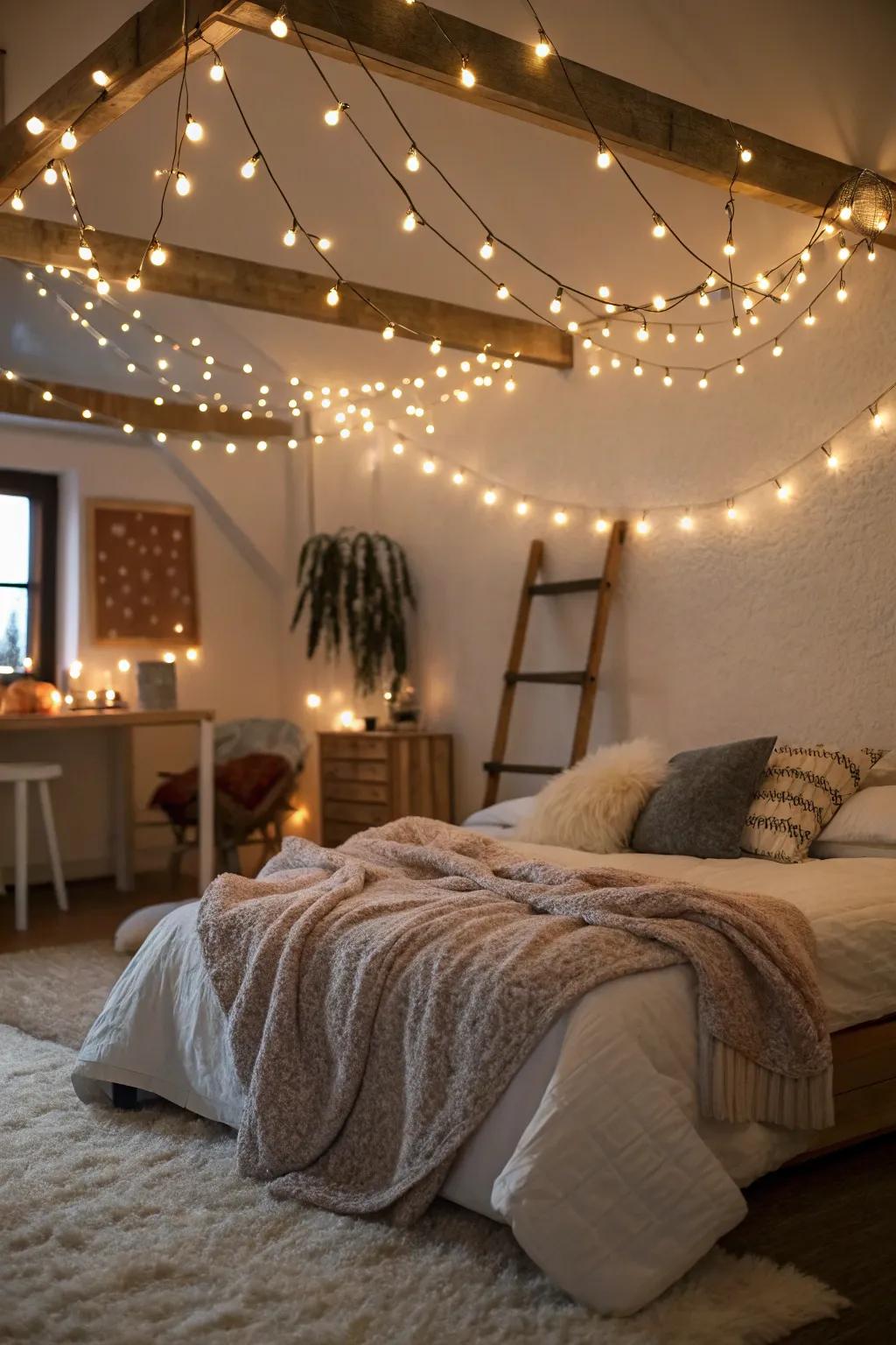 Create a magical atmosphere with the soft glow of fairy lights.