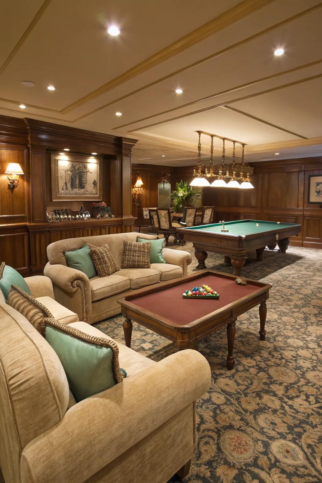 Cozy seating turns your billiard hall into a welcoming lounge.