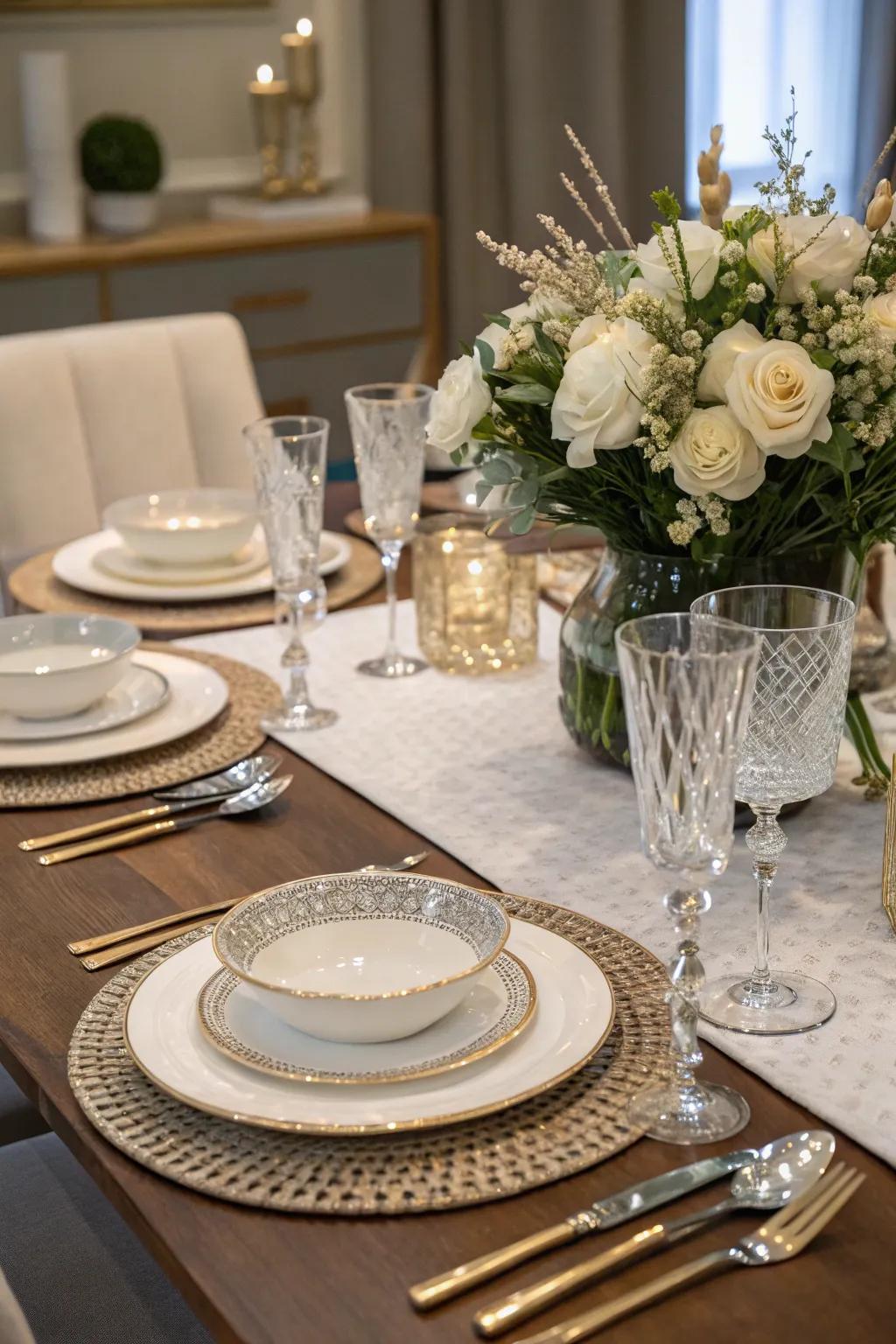 A sophisticated table arrangement that heightens the dining adventure with flair.