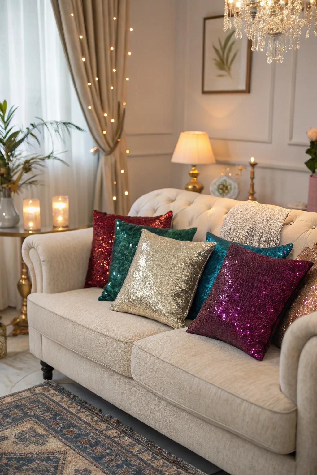Beaded pillows bringing lavishness to the lounge.
