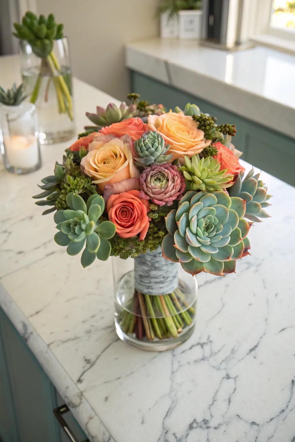 Fleshy plants contribute texture and a contemporary vibe.