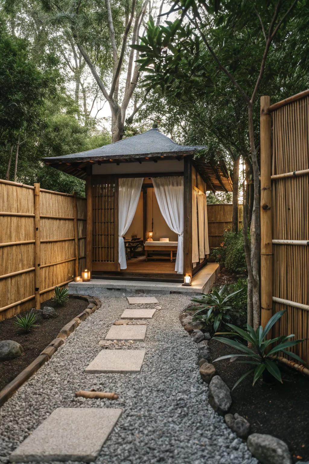 A zen-like sanctuary featuring peaceful, Japanese-inspired decor.