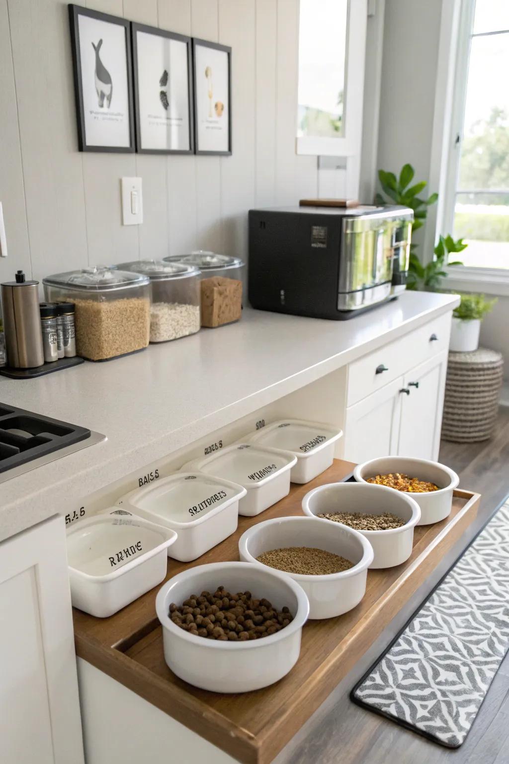 An organized feeding station makes mealtime simpler for both you and your cat.